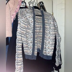 Womens medium Striped Open-Front Cardigan